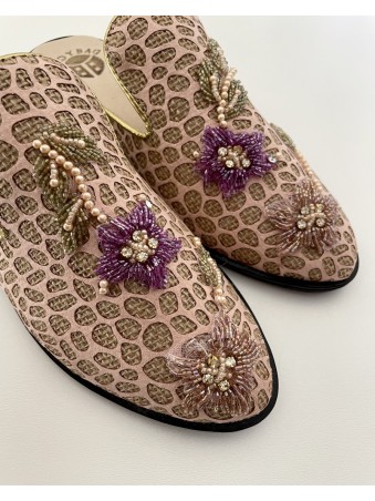 MULES ROSE BRODEE FLORALE