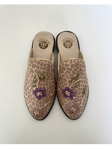MULES ROSE BRODEE FLORALE