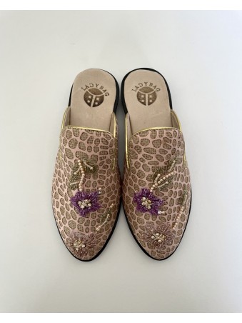 MULES ROSE BRODEE FLORALE