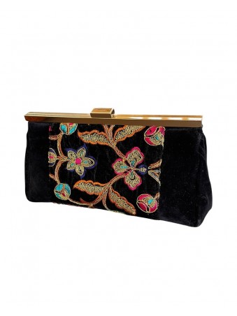 POCHETTE NOIRE BRODEE FLORALE