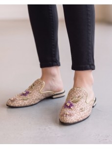 MULES ROSE BRODEE FLORALE
