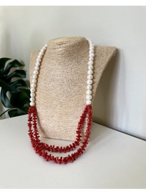 SAUTOIRE PERLES DE CULTURE ET CORAIL