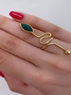 Bague en argent trempé dans l'or spiralée avec pierre en amande couleur L 6cm