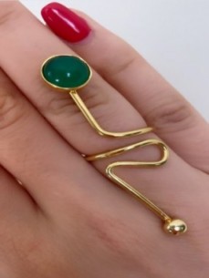 Bague en argent trempé dans l'or spiralée avec pierre ronde couleur L 6cm 2